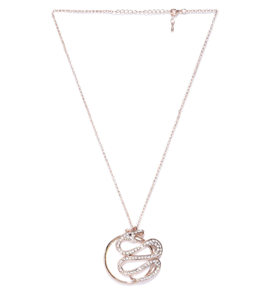 YouBella Off-White  Gold-Toned Snake-Shaped Stone-Studded Pendant with Chain