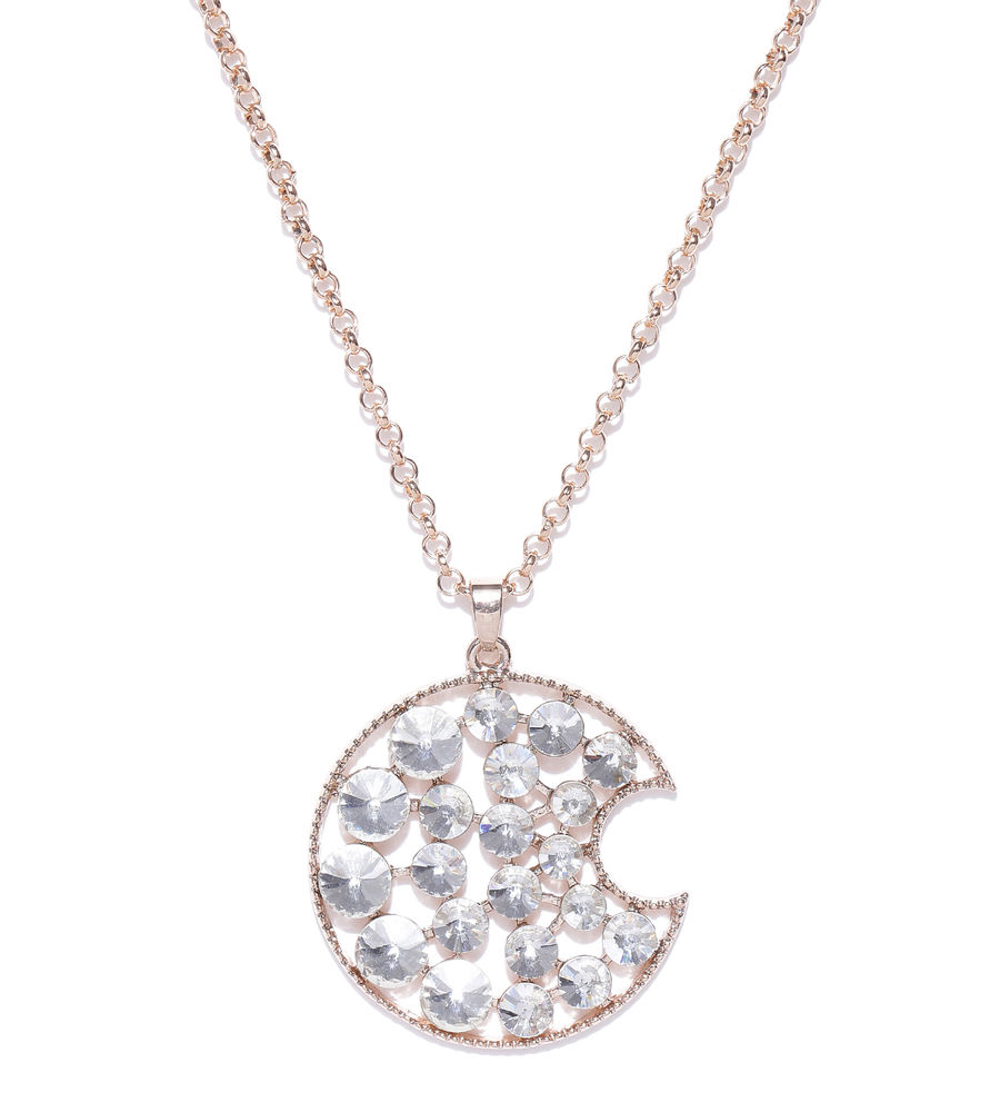 YouBella Gold-Toned Stone-Studded Crescent-Shaped Pendant with Chain