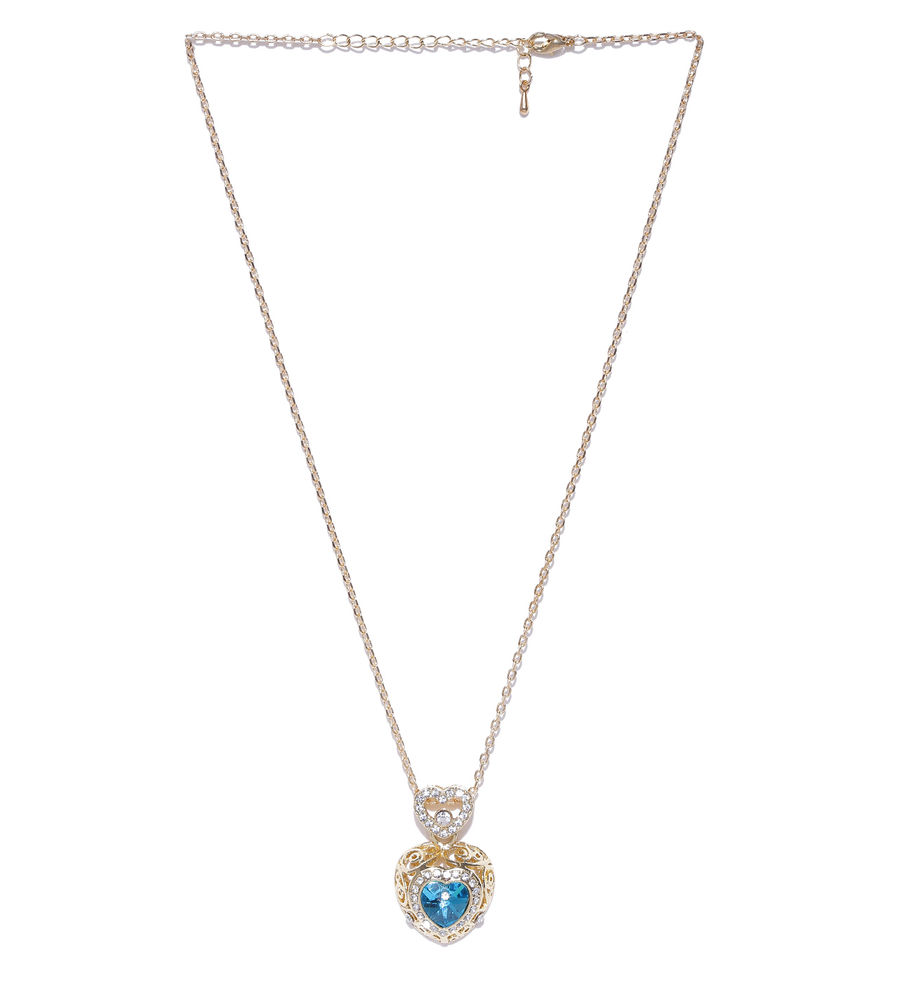 YouBella Blue  Gold-Toned Heart-Shaped Stone-Studded Pendant with Chain