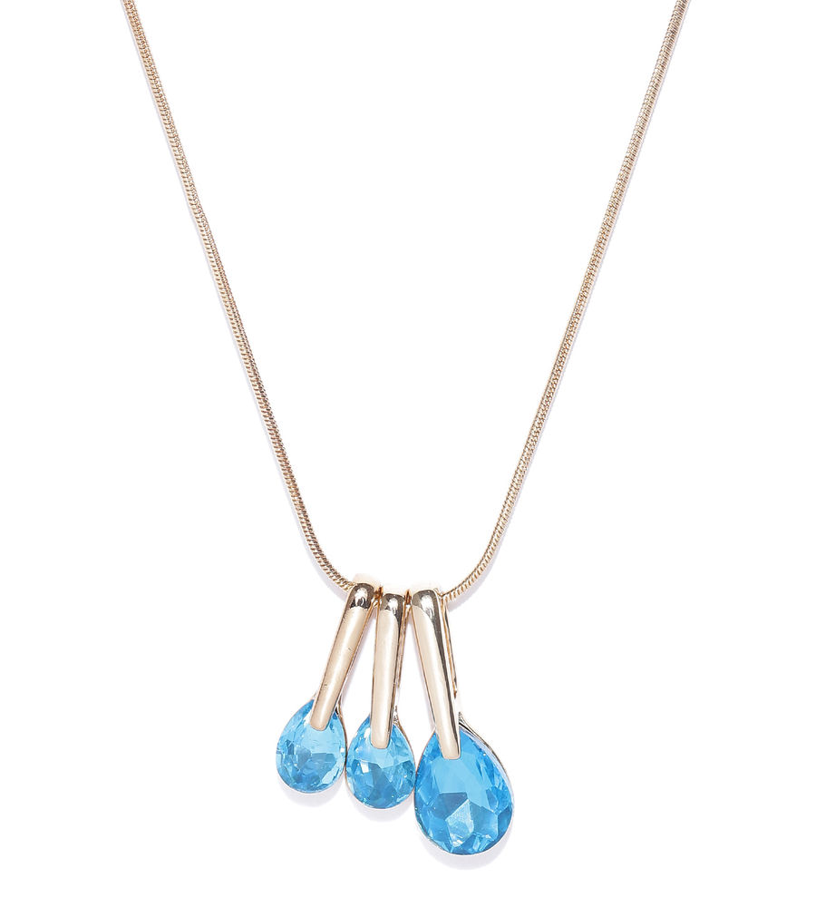 YouBella Set of 3 Blue  Gold-Toned Stone-Studded Pendants with Chain