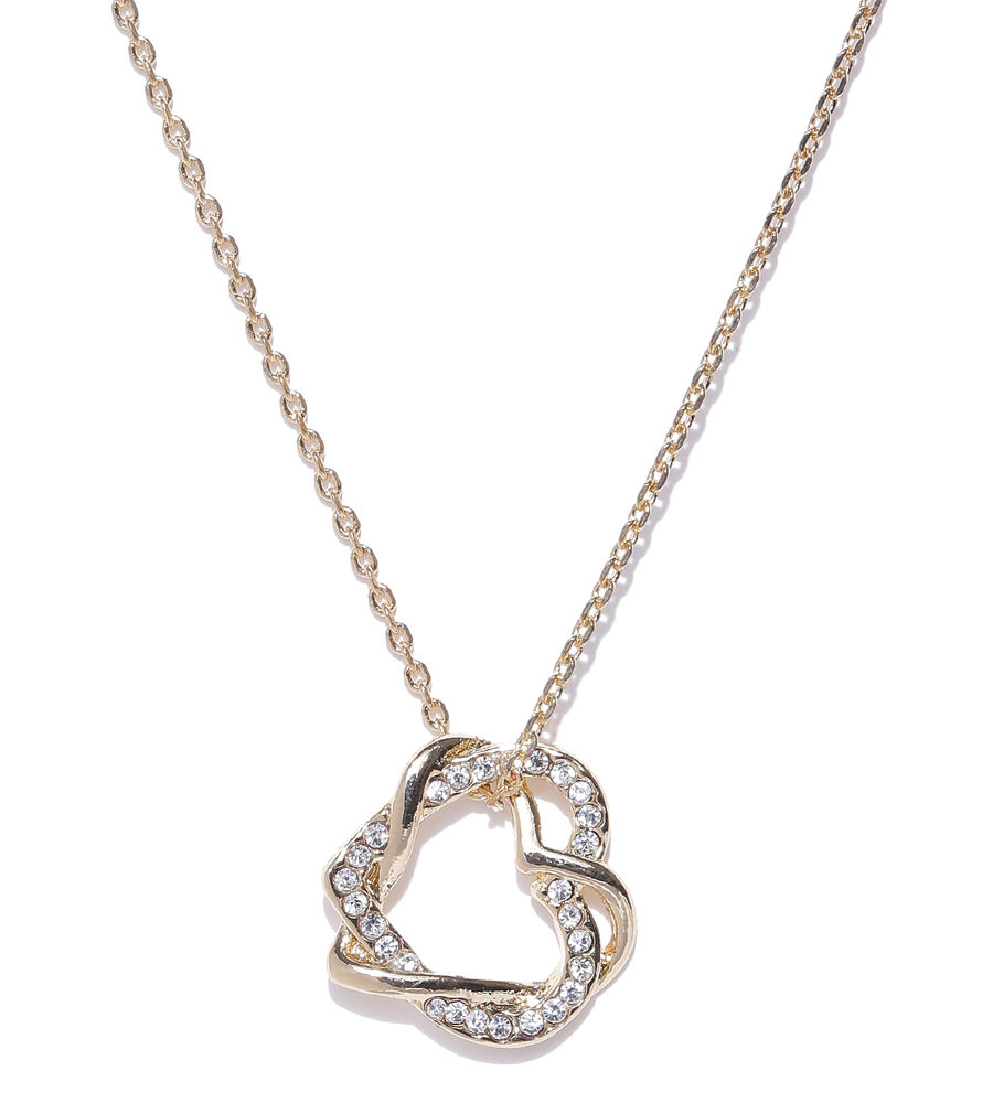 YouBella Gold-Toned Heart-Shaped Stone-Studded Pendant with Chain