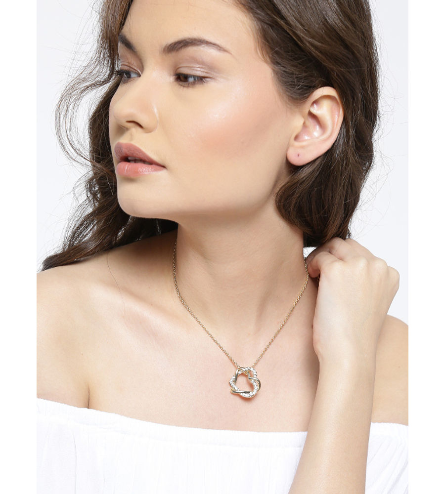 YouBella Gold-Toned Heart-Shaped Stone-Studded Pendant with Chain