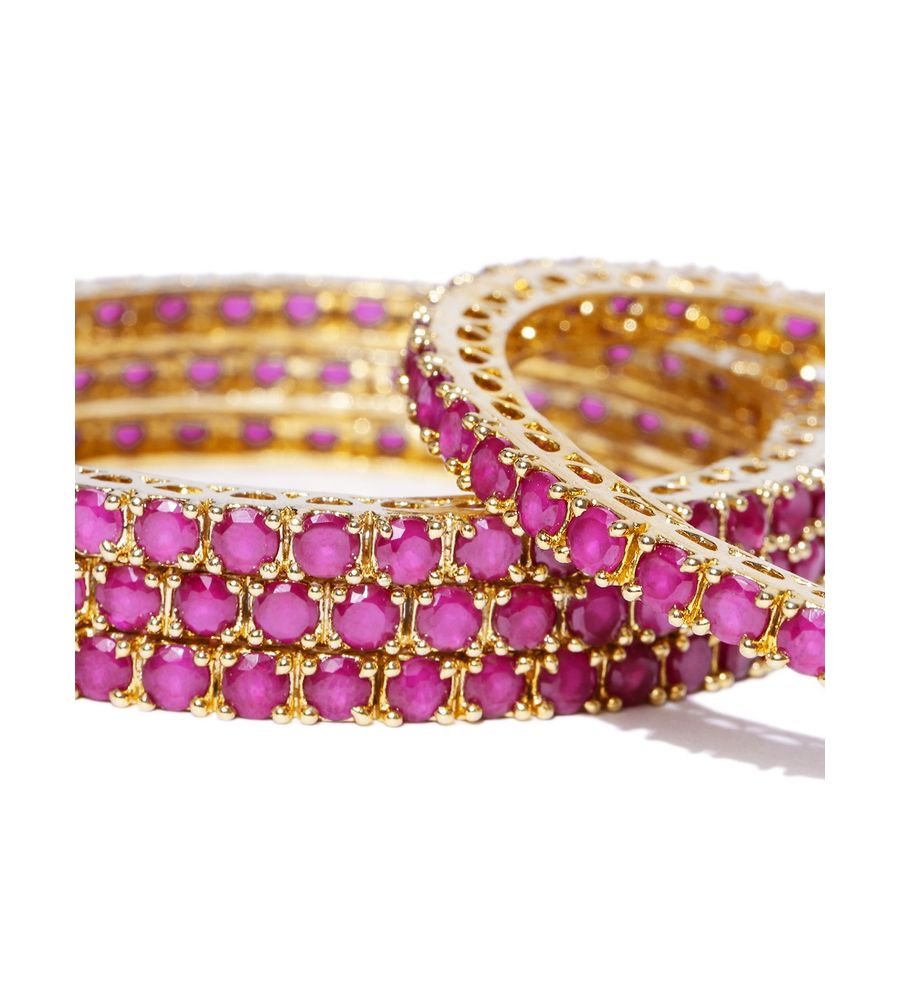 YouBella Set of 4 Pink  Gold-Toned Stone-Studded Bangles