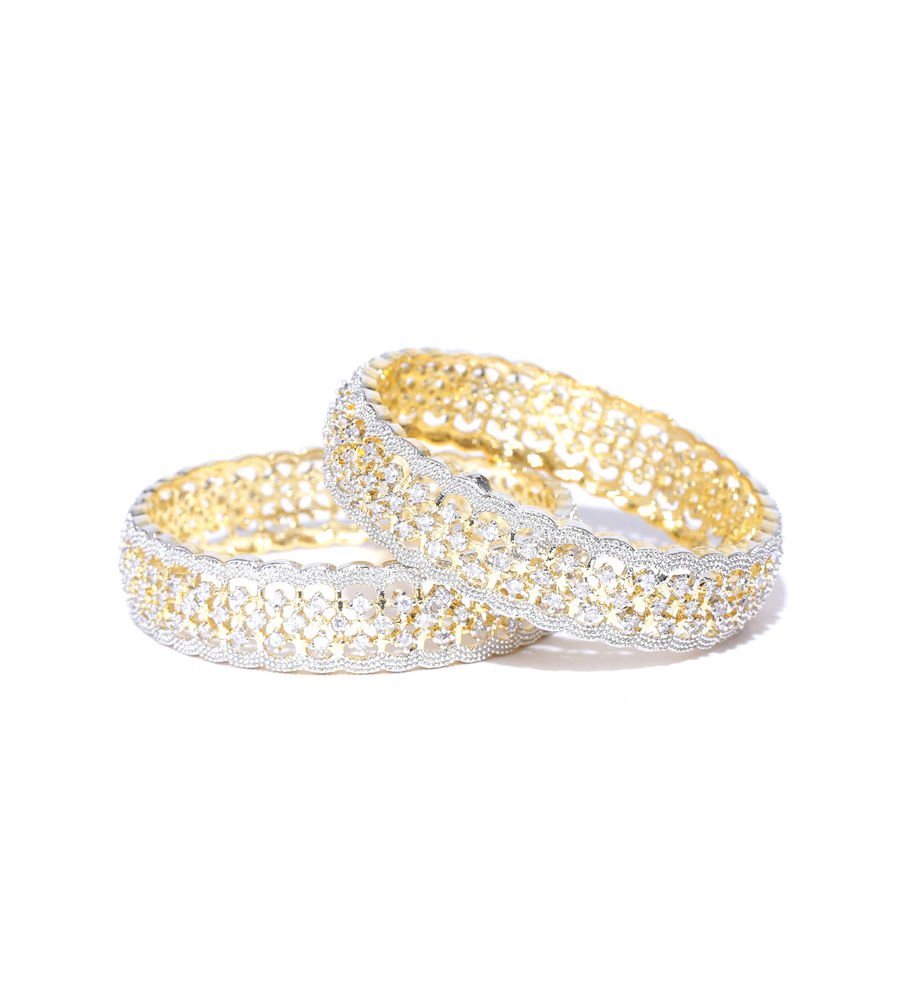 YouBella Set of 2 Silver  Gold-Toned Stone-Studded Bangles