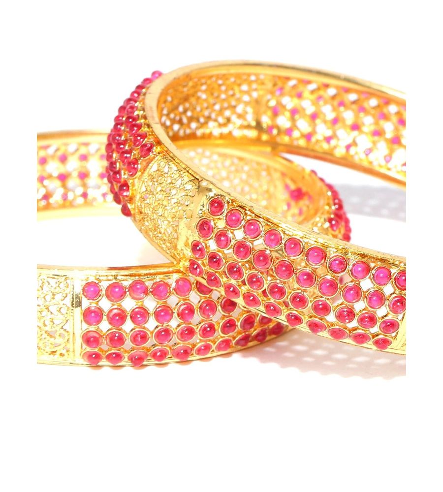 YouBella Set of 2 Pink  Gold-Toned Stone-Studded Bangles