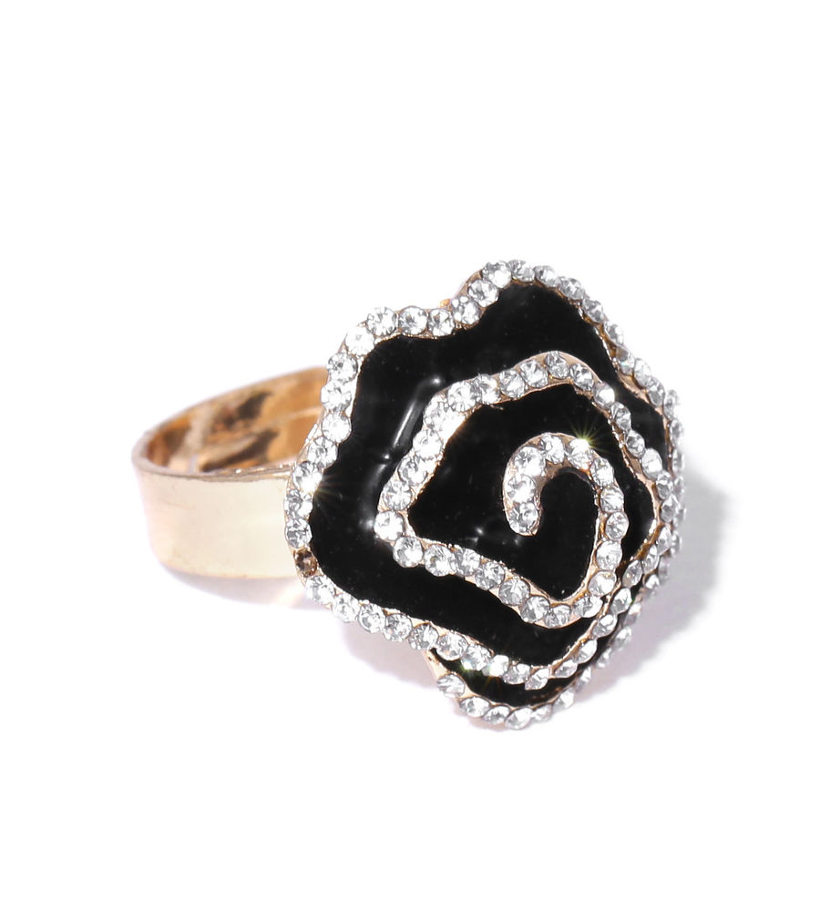 YouBella Black  Gold-Toned Stone-Studded Adjustable Ring