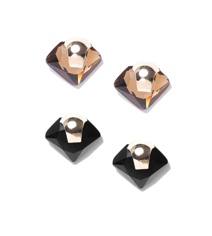 YouBella Set of 2 Gold-Plated Stone-Studded Contemporary Studs