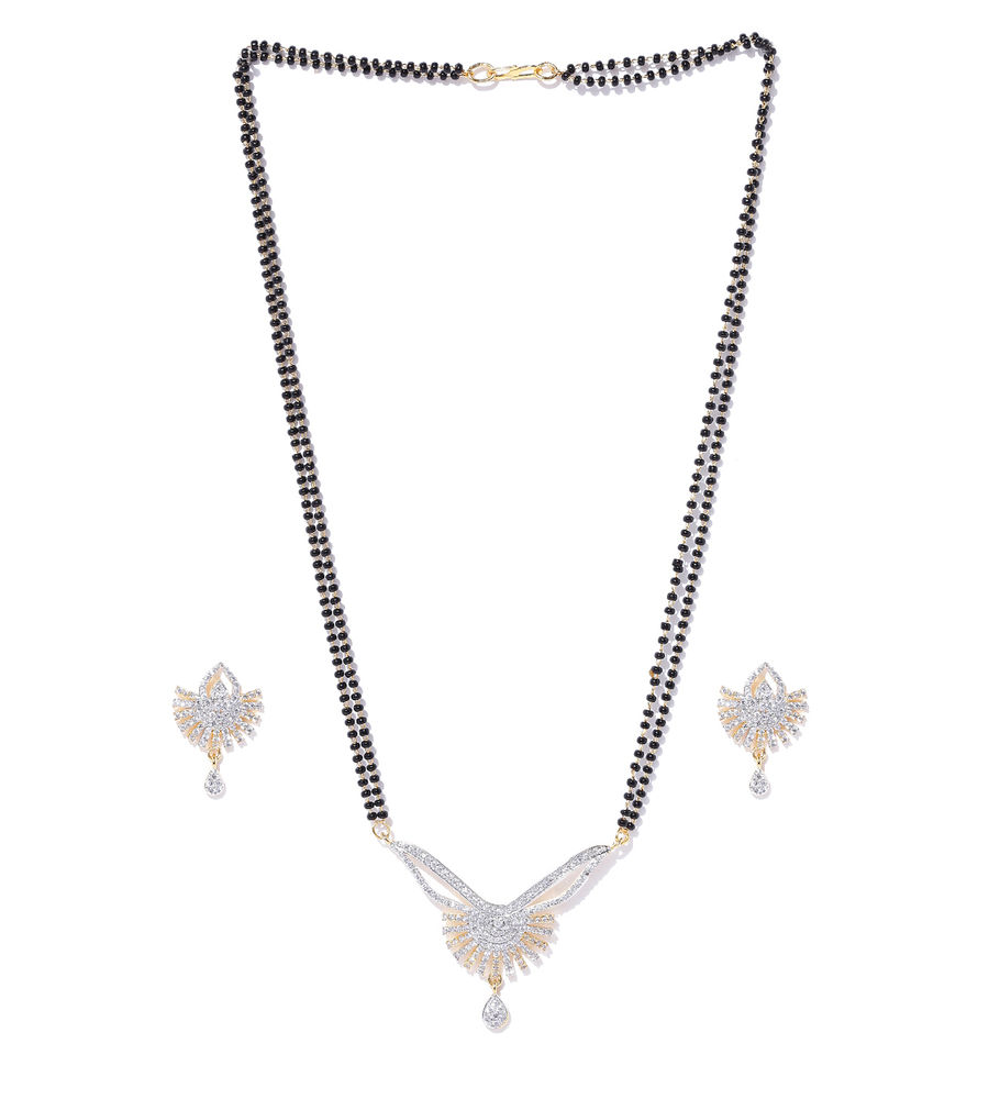 YouBella Black  Gold-Toned Beaded Mangalsutra Set