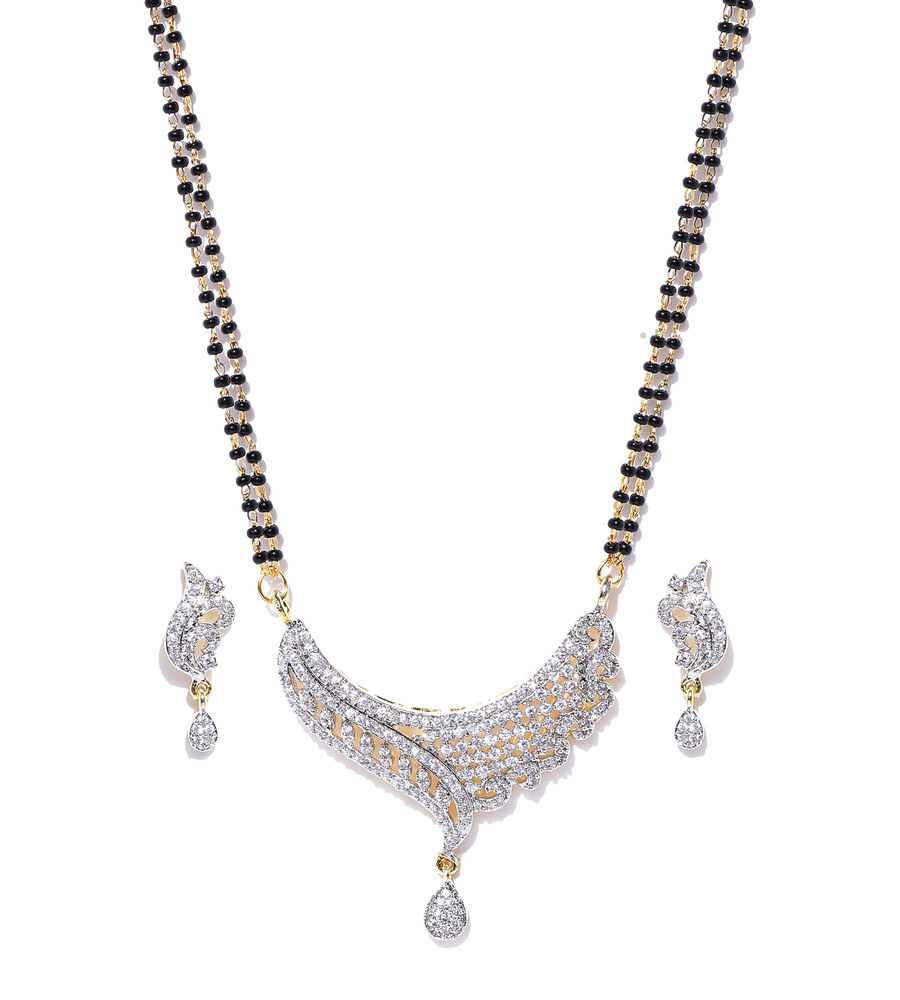 YouBella Black  Gold-Toned Beaded Stone-Studded Mangalsutra Set