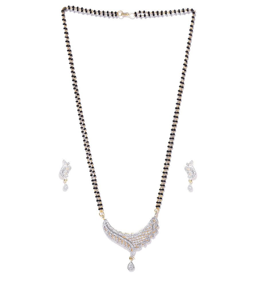 YouBella Black  Gold-Toned Beaded Stone-Studded Mangalsutra Set