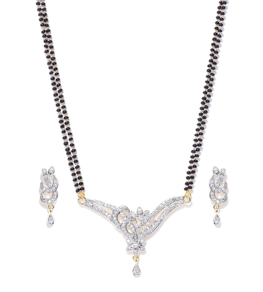 YouBella Black  Gold-Toned Beaded Stone-Studded Mangalsutra Set