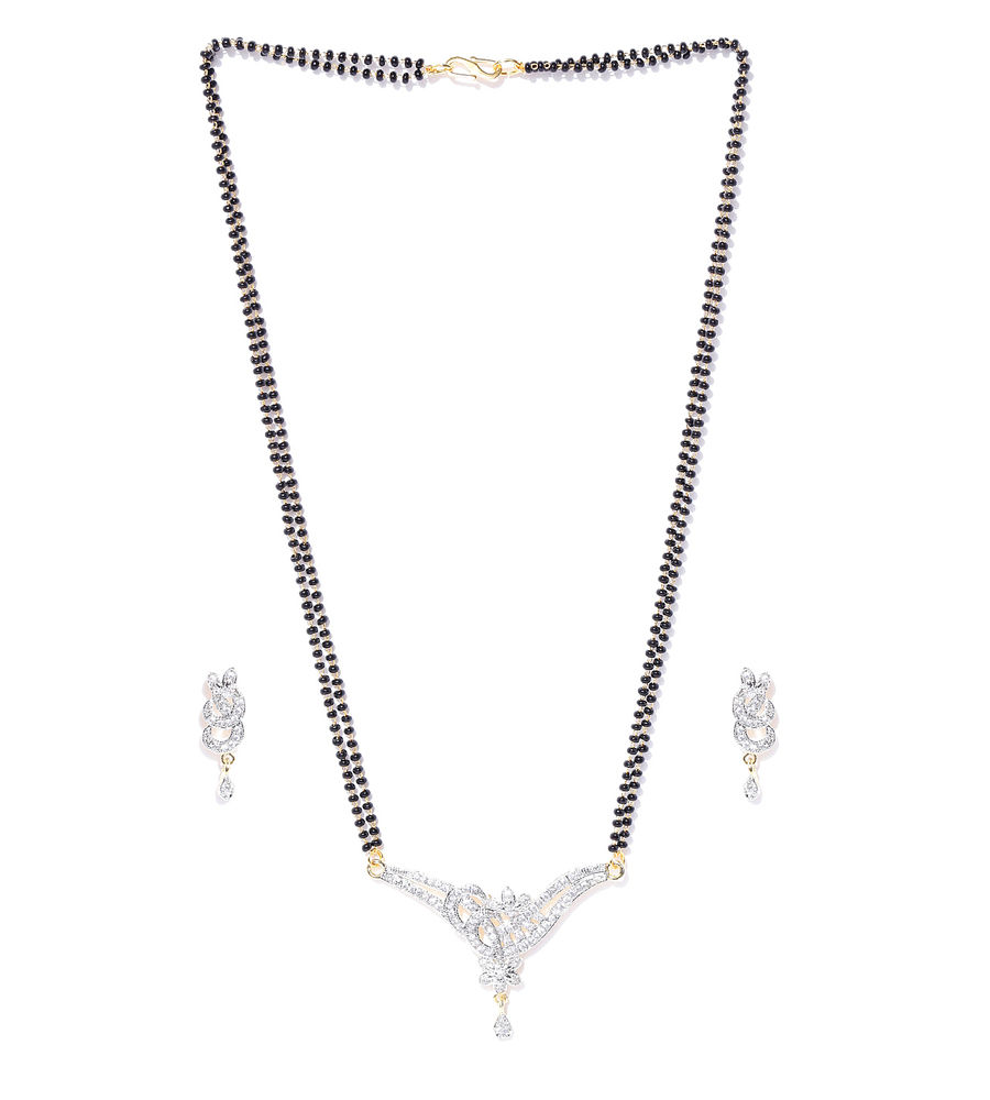 YouBella Black  Gold-Toned Beaded Stone-Studded Mangalsutra Set