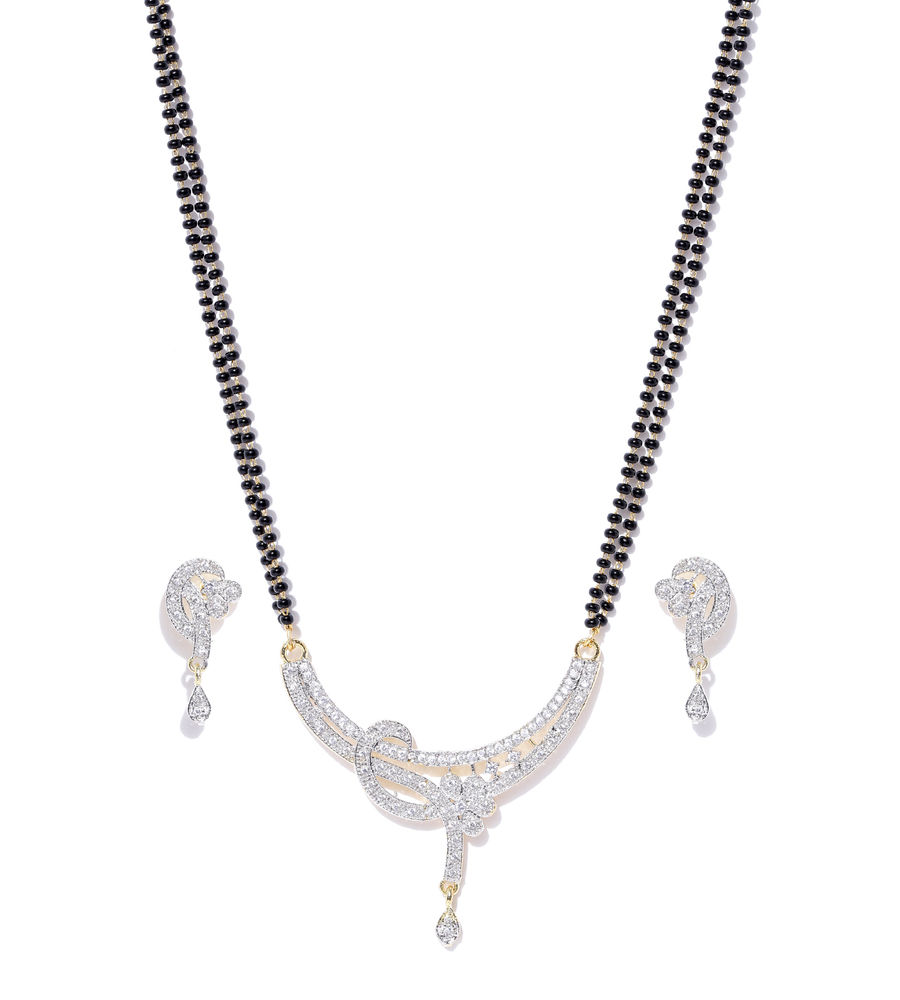 YouBella Black  Gold-Toned Beaded Stone-Studded Mangalsutra Set