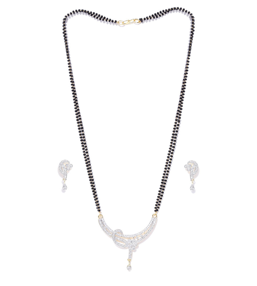 YouBella Black  Gold-Toned Beaded Stone-Studded Mangalsutra Set