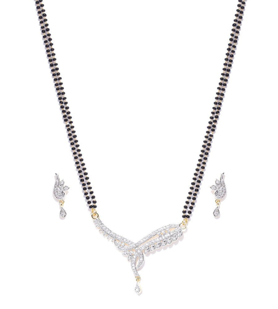 YouBella Black  Gold-Toned Beaded Stone-Studded Mangalsutra Set