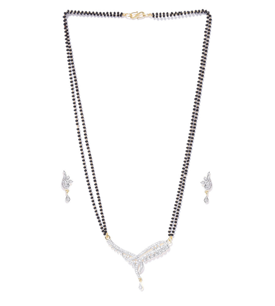 YouBella Black  Gold-Toned Beaded Stone-Studded Mangalsutra Set