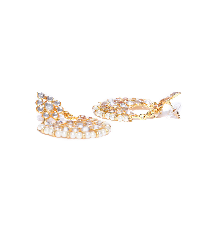 YouBella Off-White Gold-Plated Stone-Studded Crescent Shaped Chandbalis