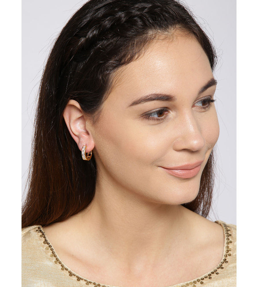 YouBella Off-White Gold-Plated Stone-Studded Circular Hoop Earrings