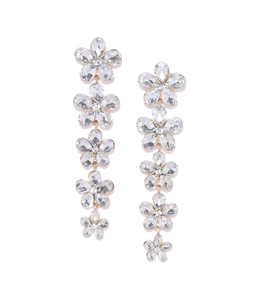 YouBella Gold-Plated Stone-Studded Floral Drop Earrings