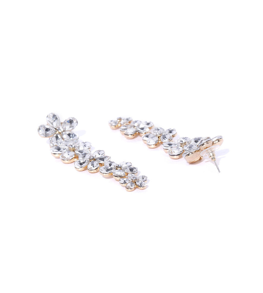 YouBella Gold-Plated Stone-Studded Floral Drop Earrings