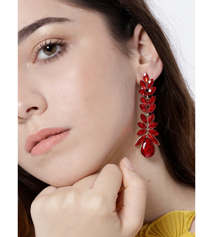 YouBella Red Gold-Plated Contemporary Drop Earrings