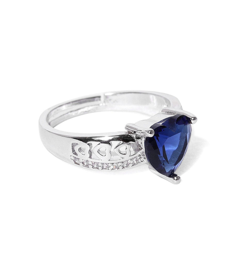 YouBella Women Navy Blue  Silver-Toned Stone-Studded Heart-Shaped Adjustable Ring