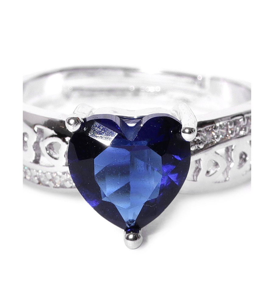 YouBella Women Navy Blue  Silver-Toned Stone-Studded Heart-Shaped Adjustable Ring