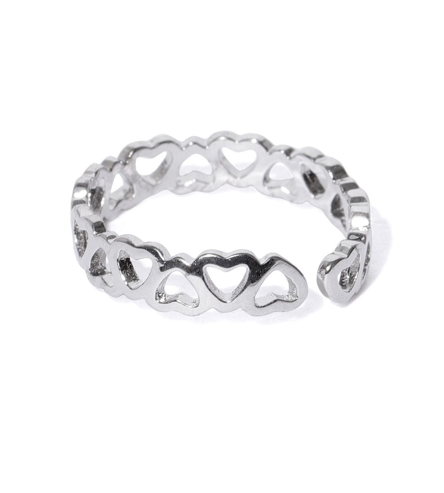 YouBella Women Silver-Toned Heart-Shaped Adjustable Ring