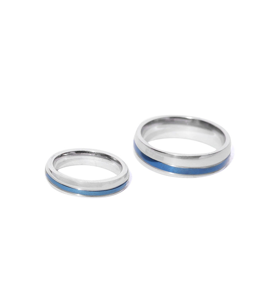 YouBella Blue  Silver-Toned Couple Ring Set