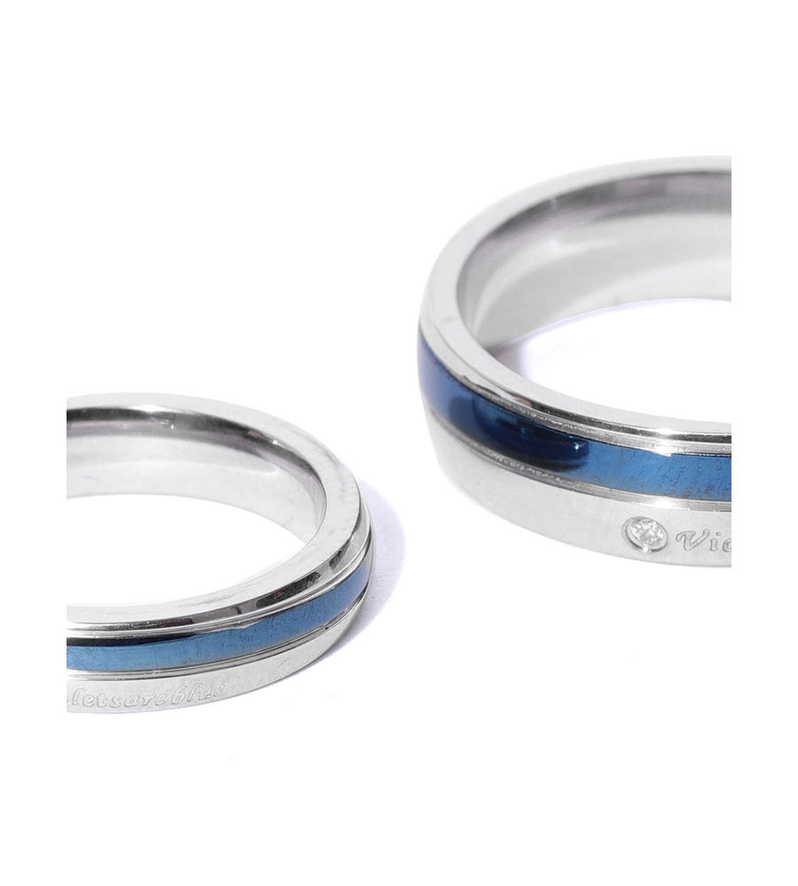 YouBella Blue  Silver-Toned Couple Ring Set