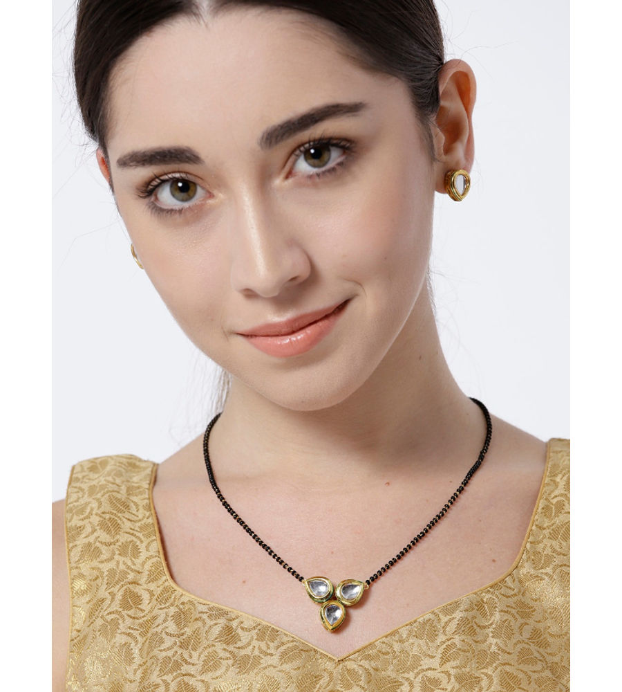 YouBella Black Gold-Plated Stone-Studded  Beaded Mangalsutra  Earrings Set