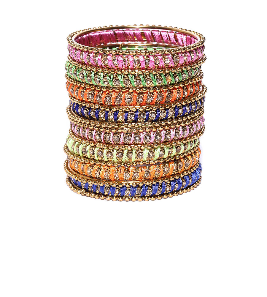 YouBella Set of 18 Multicoloured Textured Stone-Studded Bangles