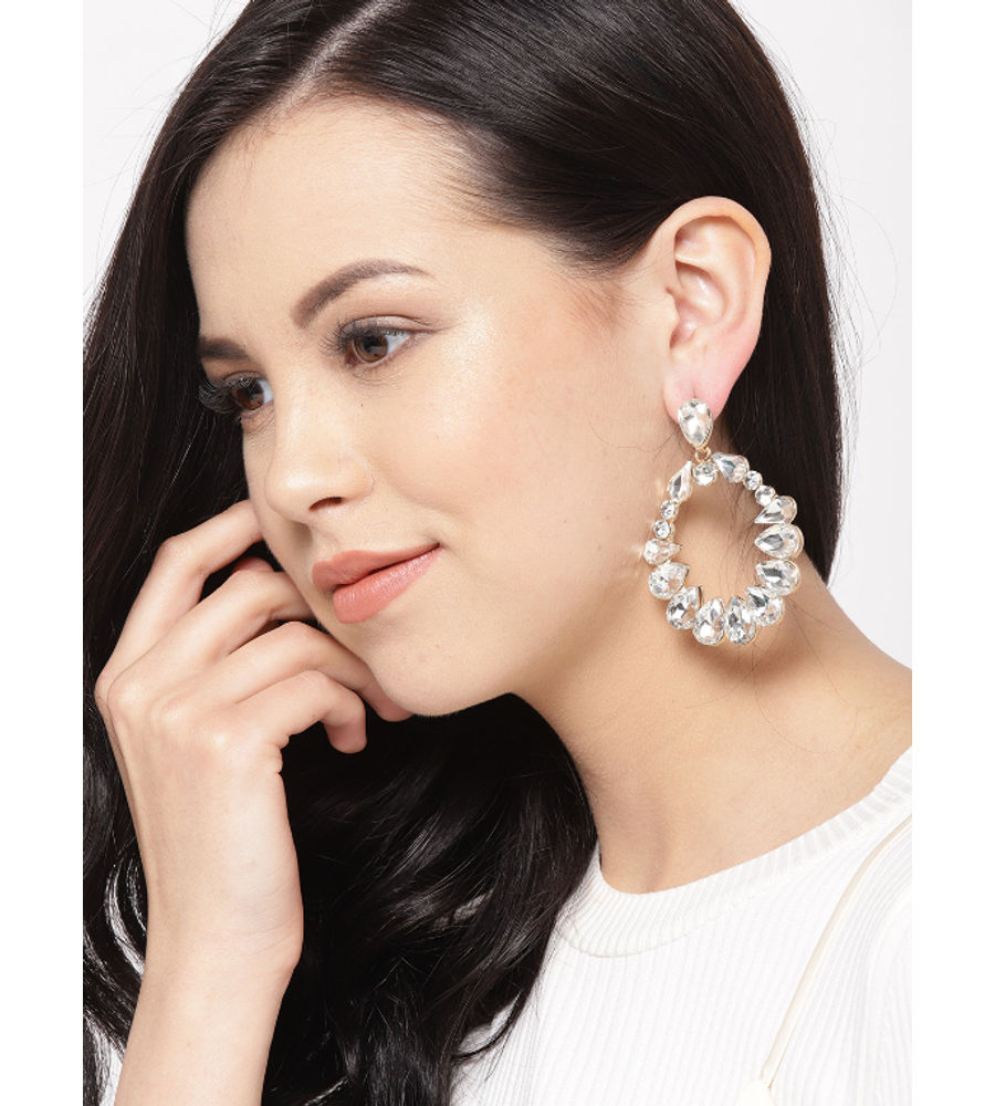 YouBella Gold-Plated Teardrop-Shaped Stone-Studded Drop Earrings