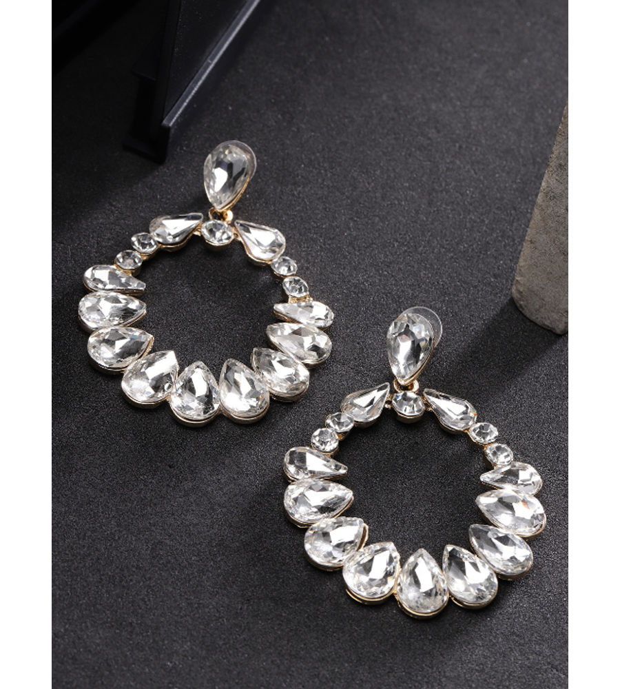 YouBella Gold-Plated Teardrop-Shaped Stone-Studded Drop Earrings