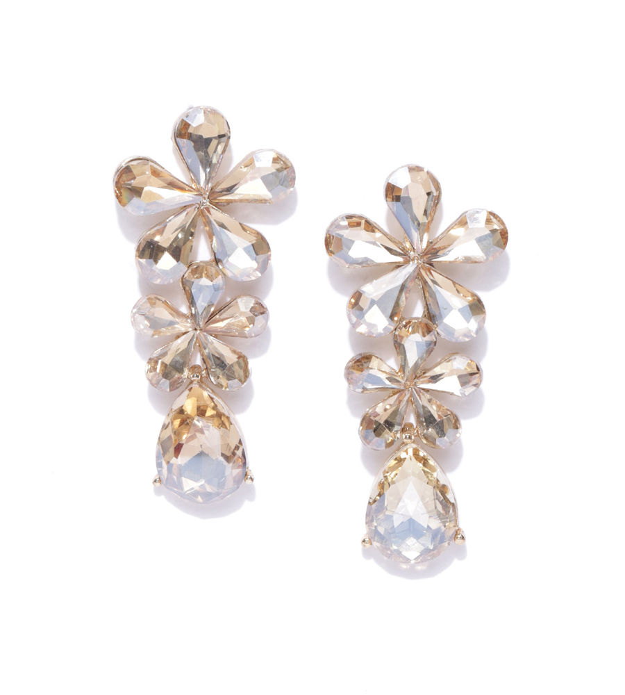 YouBella Gold-Plated Stone-Studded Floral Drop Earrings