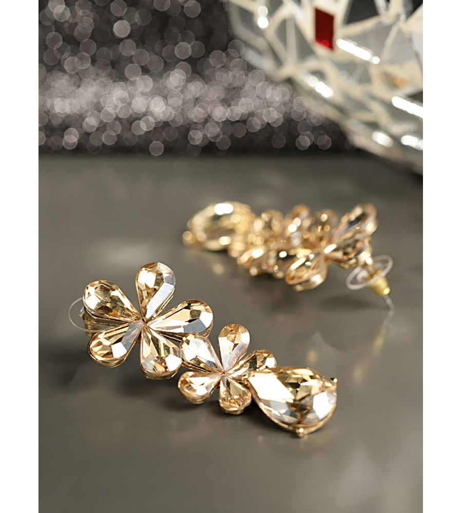 YouBella Gold-Plated Stone-Studded Floral Drop Earrings