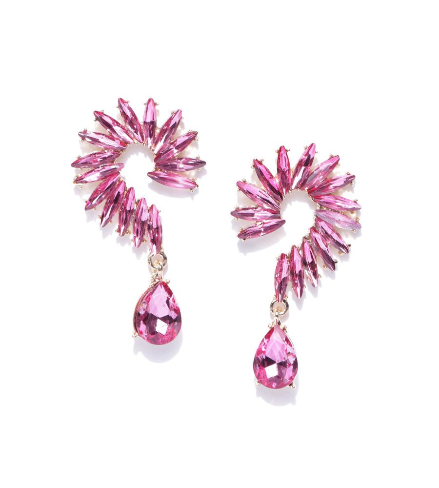 YouBella Pink Gold-Plated Spiked Drop Earrings