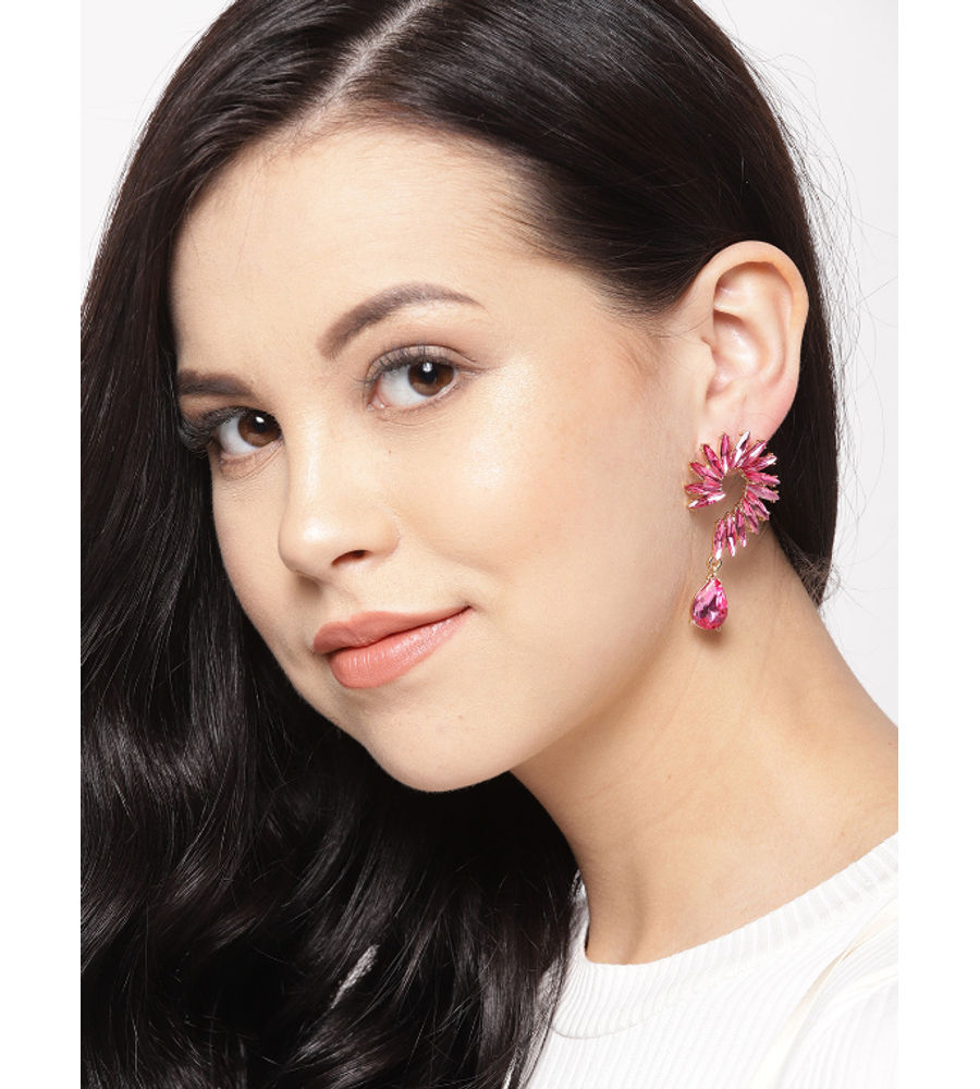 YouBella Pink Gold-Plated Spiked Drop Earrings