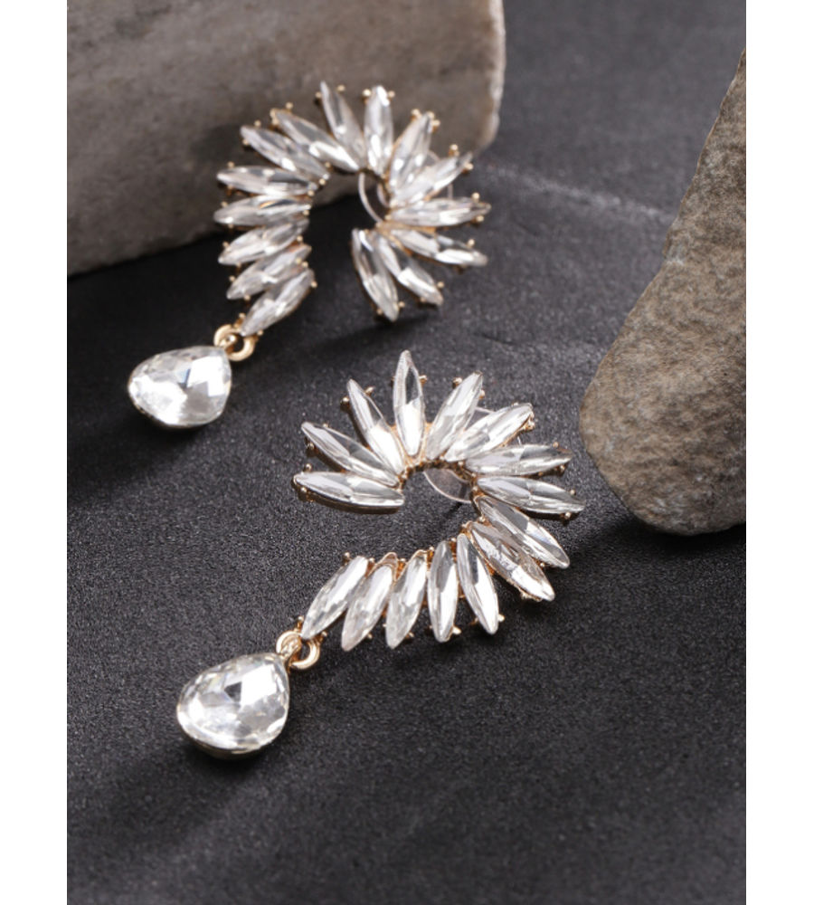 YouBella White Gold-Plated Stone-Studded Spiked Drop Earrings