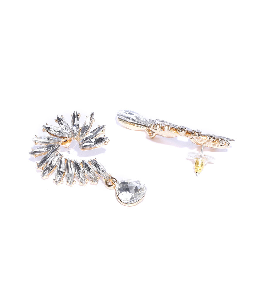 YouBella White Gold-Plated Stone-Studded Spiked Drop Earrings