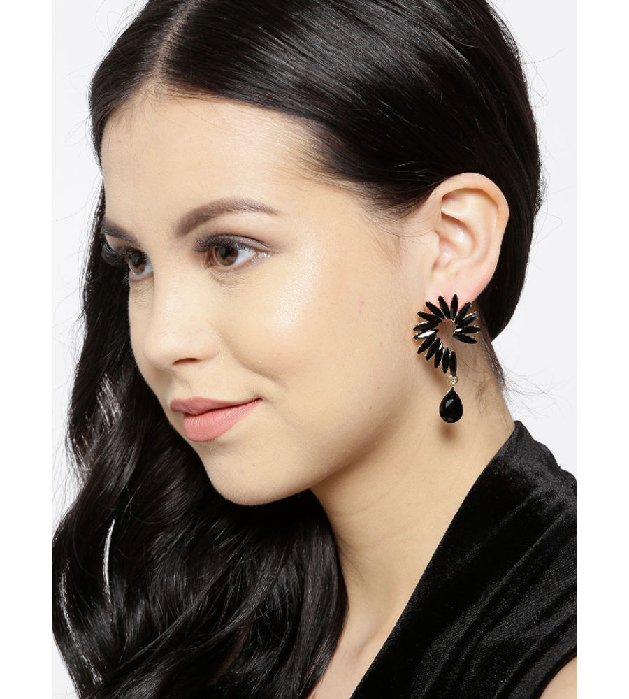 YouBella Black Gold-Plated Spiked Drop Earrings