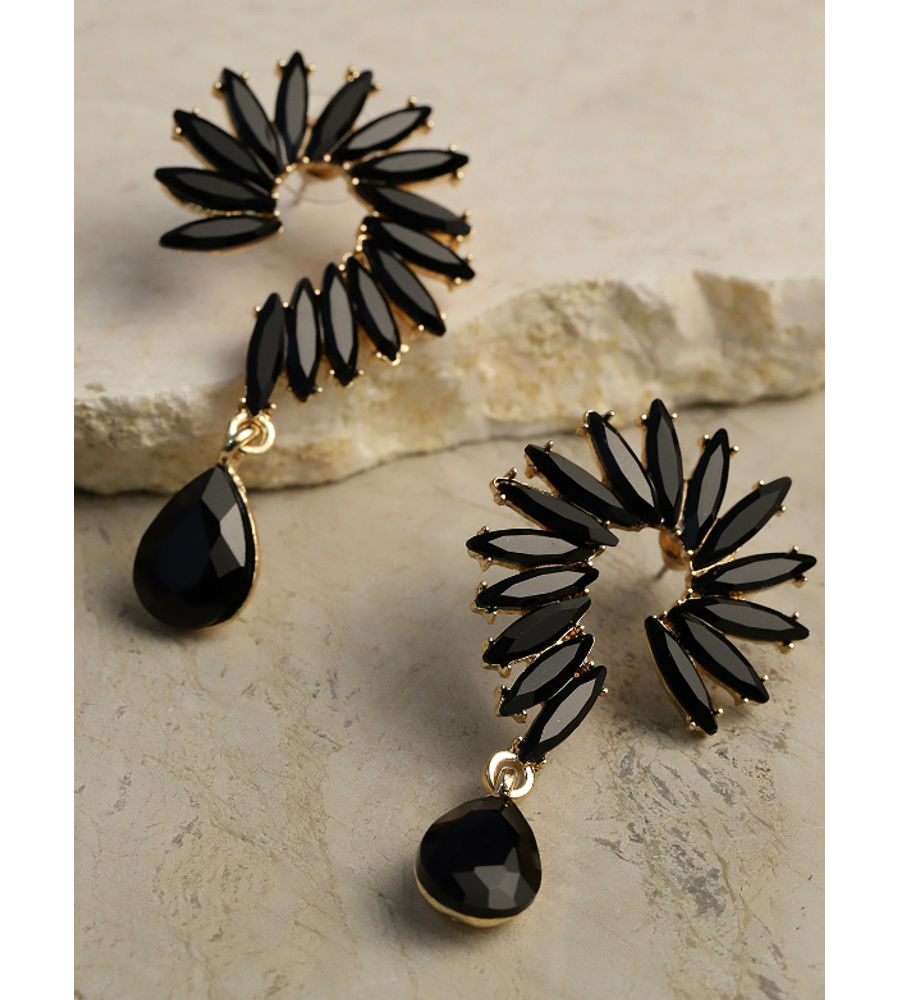 YouBella Black Gold-Plated Spiked Drop Earrings