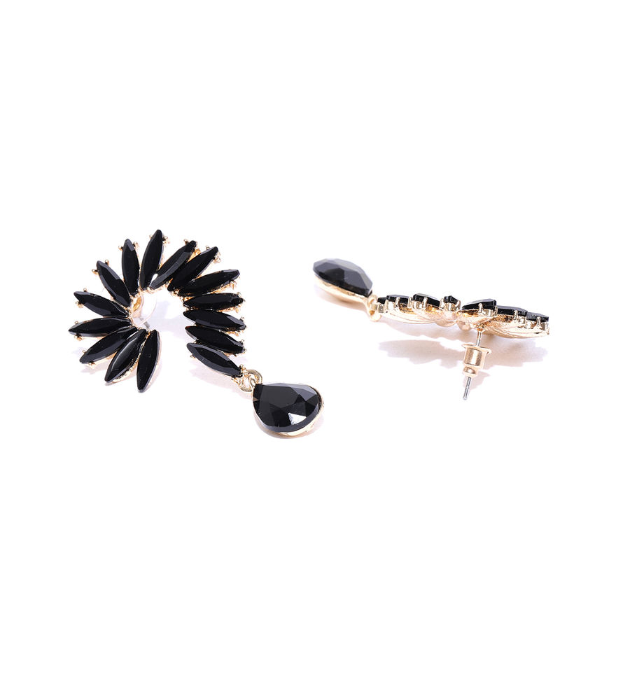 YouBella Black Gold-Plated Spiked Drop Earrings