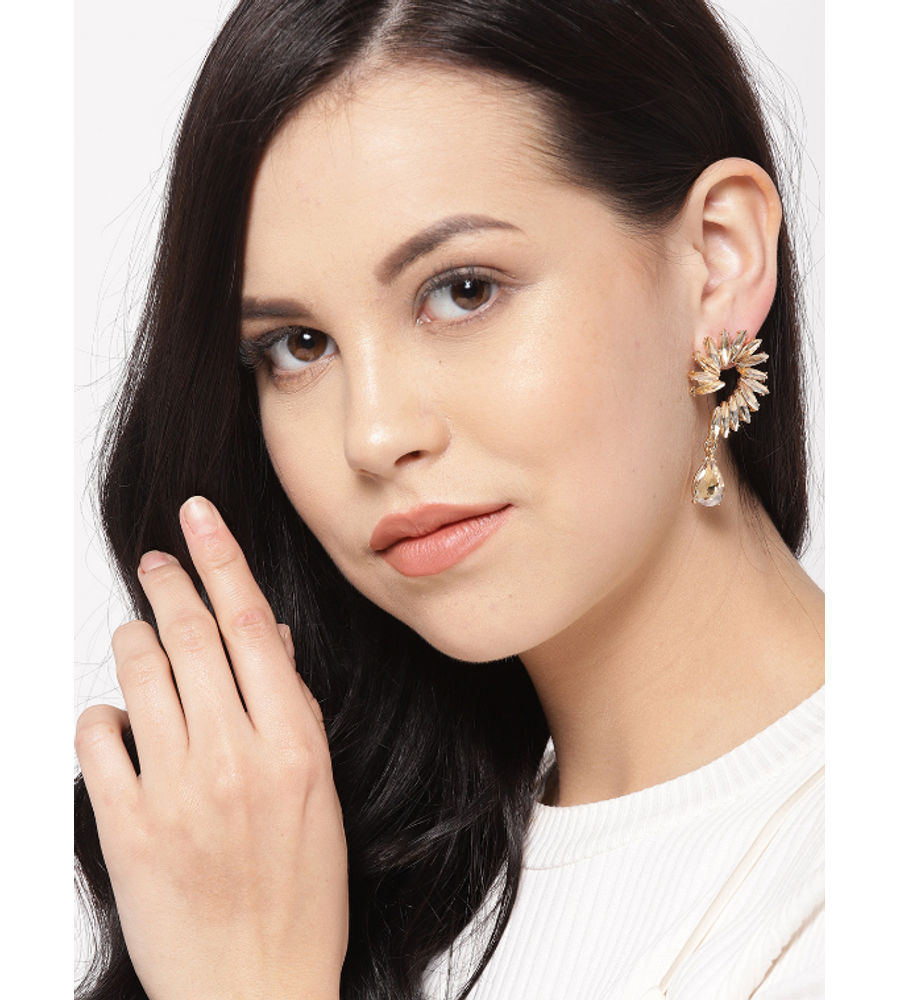 YouBella Gold-Plated Stone-Studded Spiked Drop Earrings