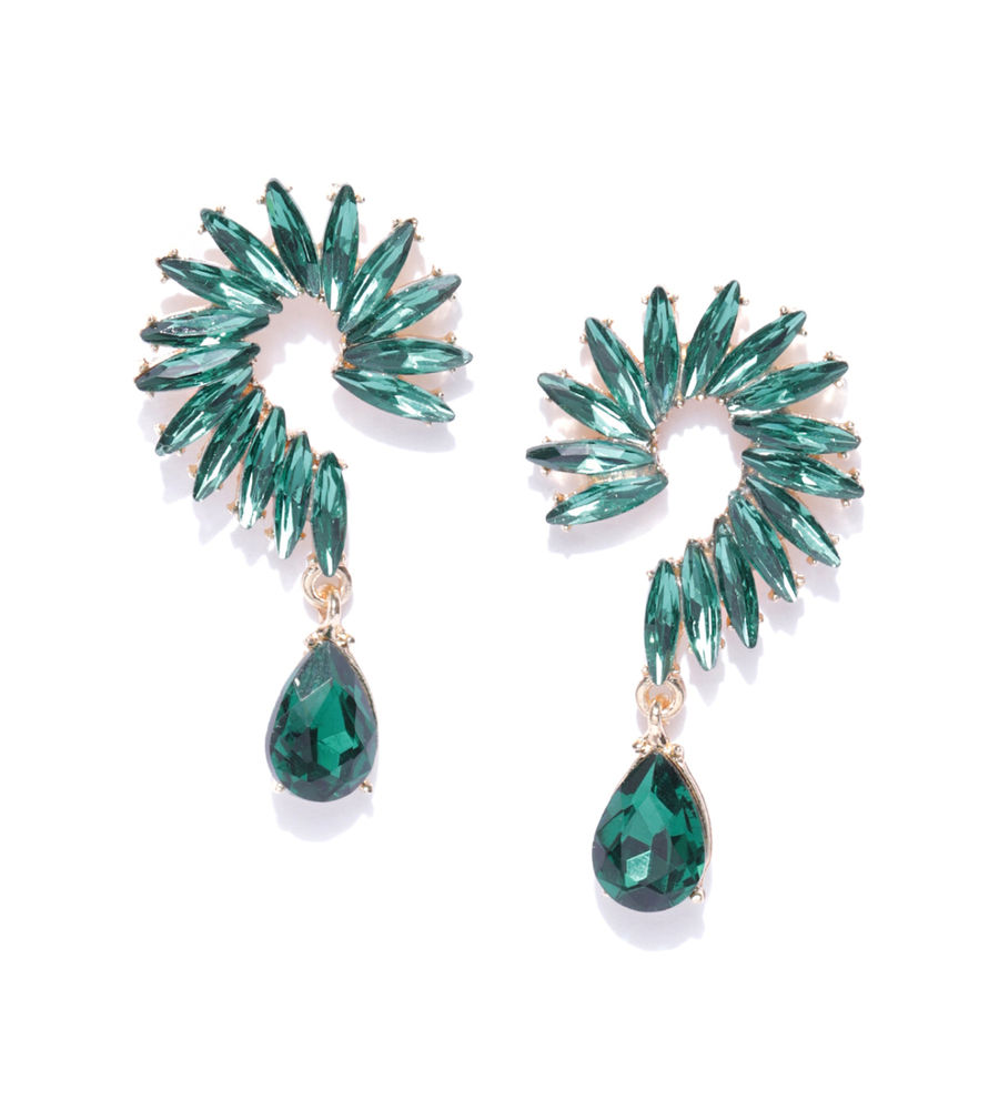 YouBella Green Gold-Plated Stone-Studded Contemporary Drop Earrings