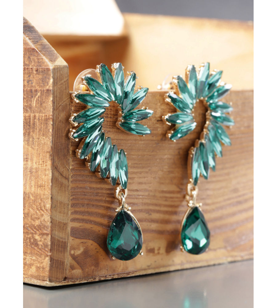 YouBella Green Gold-Plated Stone-Studded Contemporary Drop Earrings