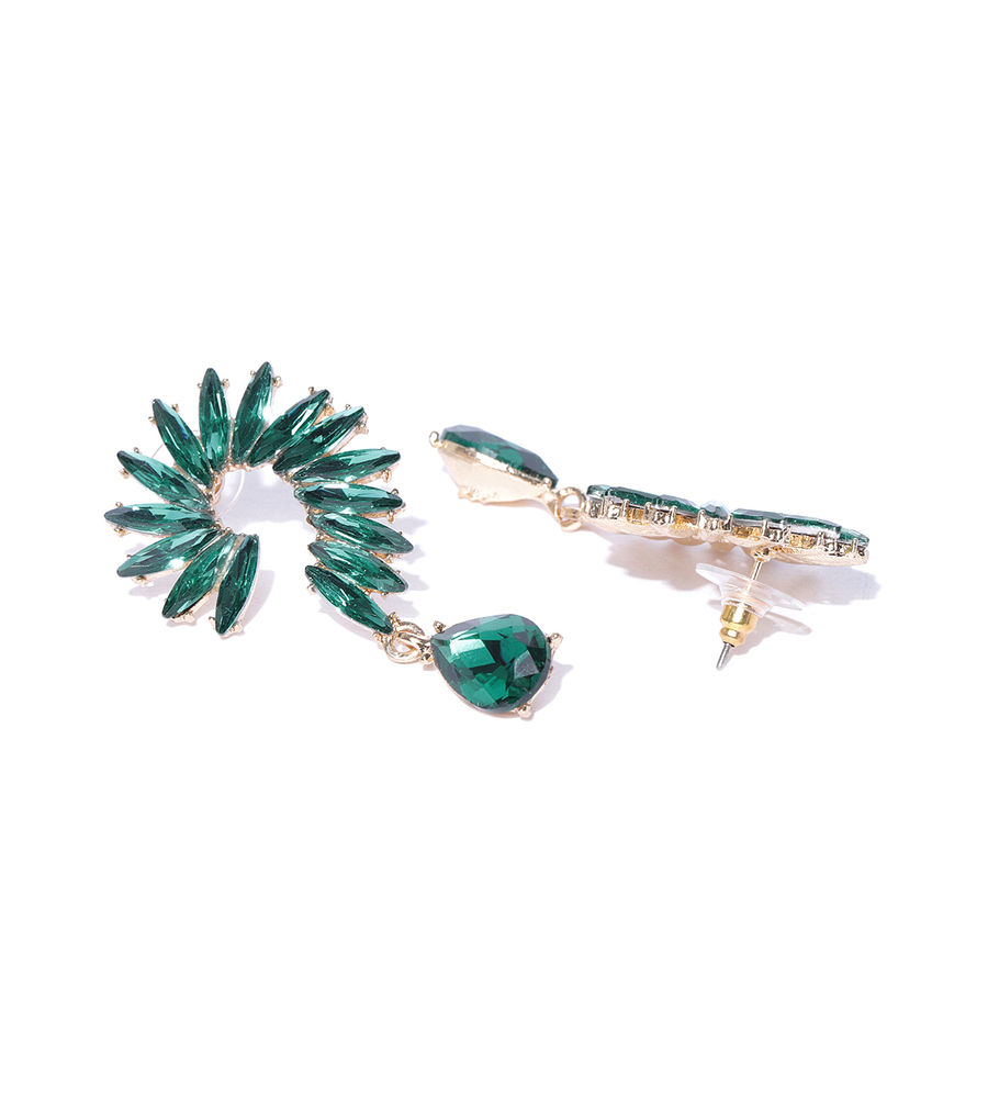 YouBella Green Gold-Plated Stone-Studded Contemporary Drop Earrings