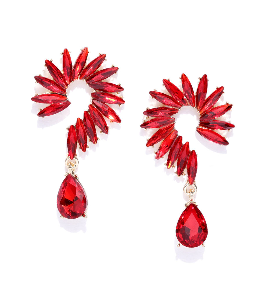 YouBella Red Gold-Plated Spiked Drop Earrings