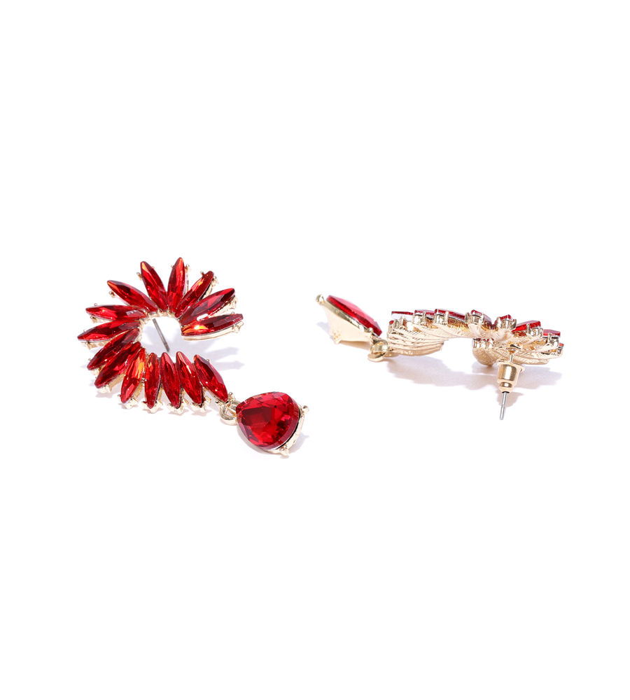 YouBella Red Gold-Plated Spiked Drop Earrings