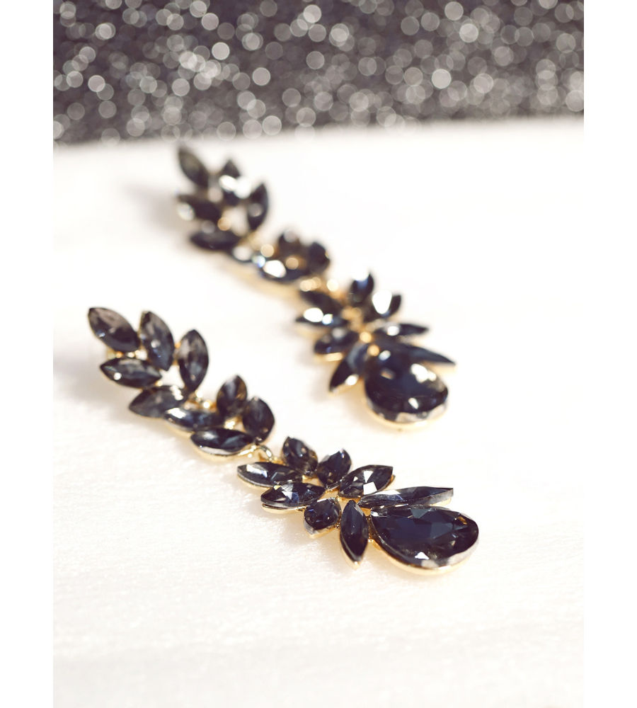YouBella Black Gold-Plated Stone-Studded Contemporary Drop Earrings